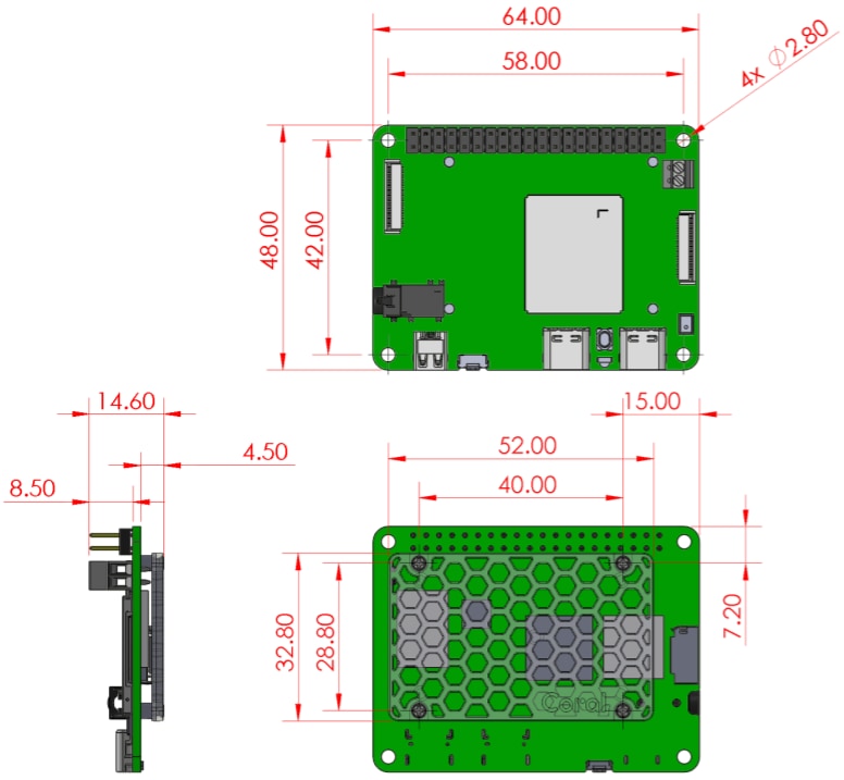 Mechanical Drawing - Coral Development Board Mini
